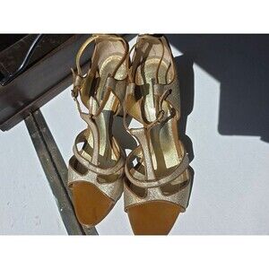 Dolce & Gabbana Sparkle Gold Strappy Open-Toe Heels with T-Strap 10.5